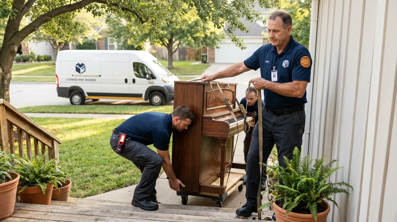 Licensed piano movers securing grand piano in Loyalhanna, PA