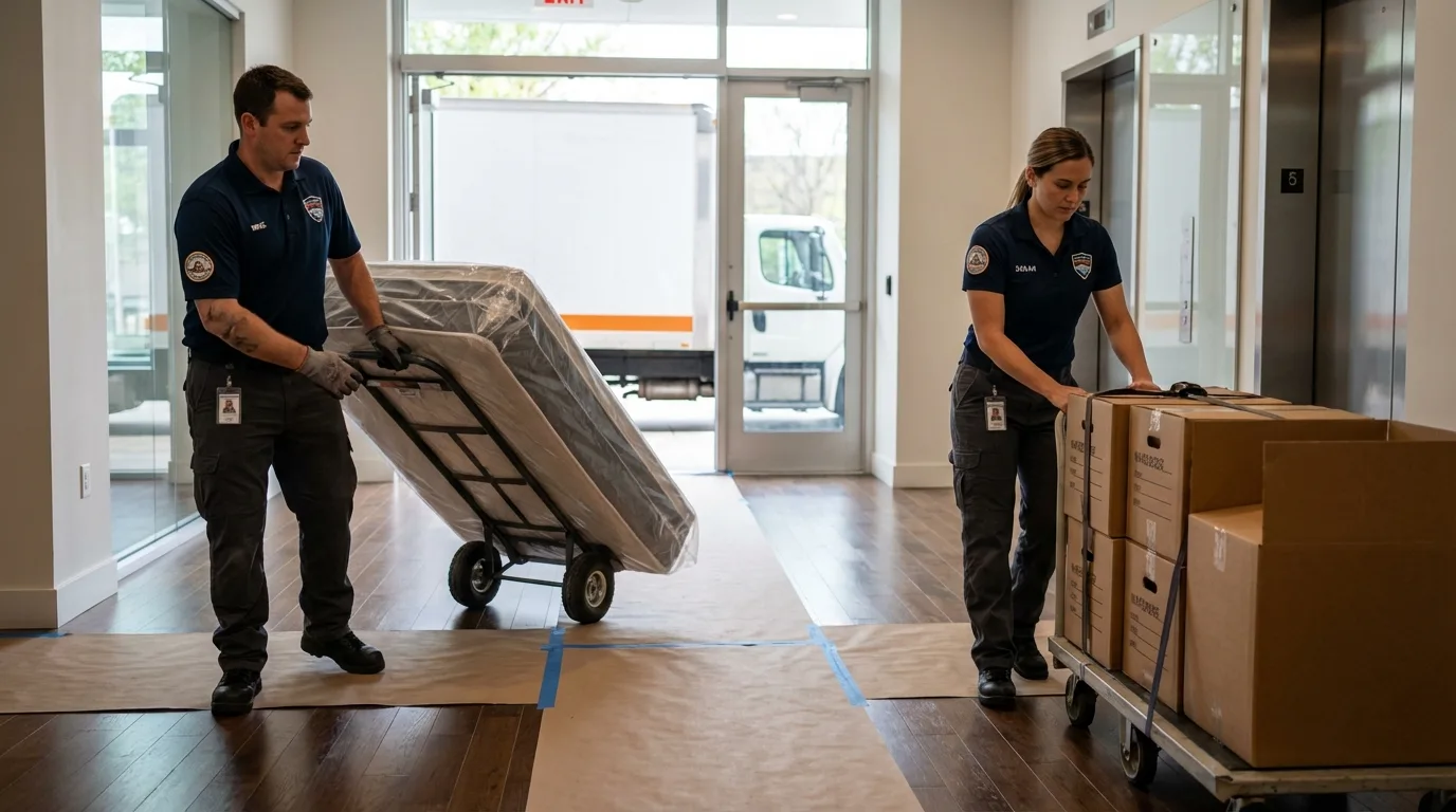 Professional apartment movers loading elevator in Loyalhanna, PA